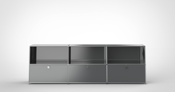 SYSTEM 01 Office Shelf with Drop-down doors, RAL 7016 Anthracite gray