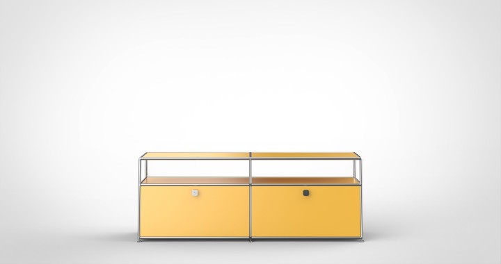 SYSTEM 01 Sideboard with Drop-down doors, RAL 1004 Golden yellow