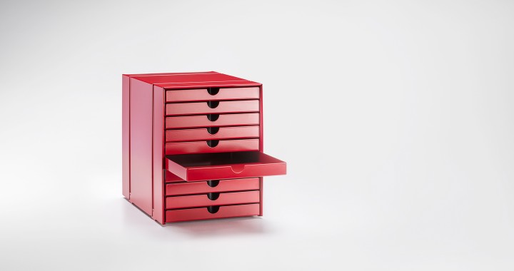 Lot de casiers Trudi adapté à INOS, 10 tiroirs, fermés, RAL 3003 rouge rubis